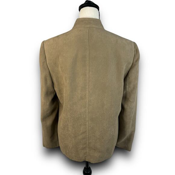 Alfred Dunner Lightweight Faux Suede Jacket Studded Zipper Front Tan Size 10 - Picture 7 of 9